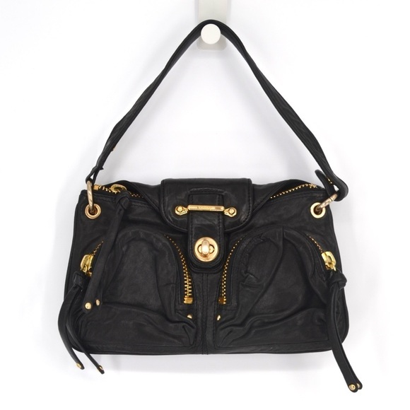 Botkier Bianca Satchel Shoulder Bag Lambskin Leather Black Gold Small - Picture 7 of 8